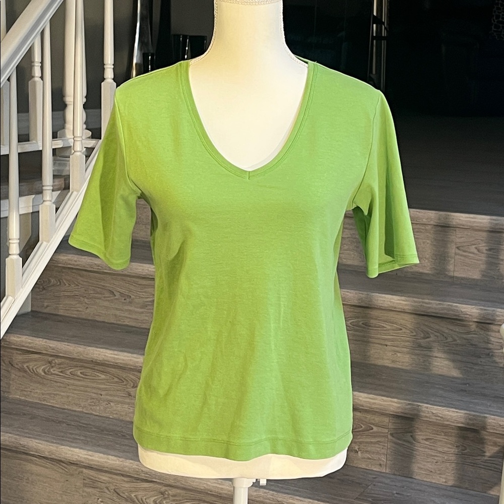 Chico's Bold Chartreuse Short Sleeve V-Neck Tee